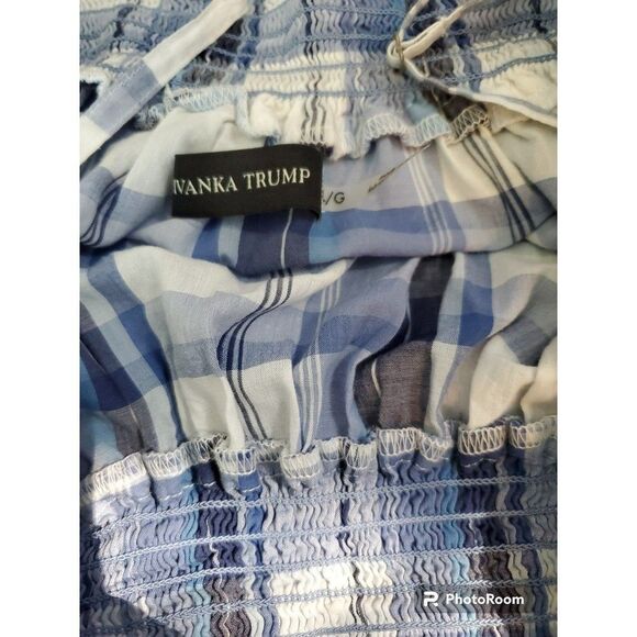 Ivanka Trump womens cold shoulder smocked bodice gingham windowpane plai… - Picture 5 of 5